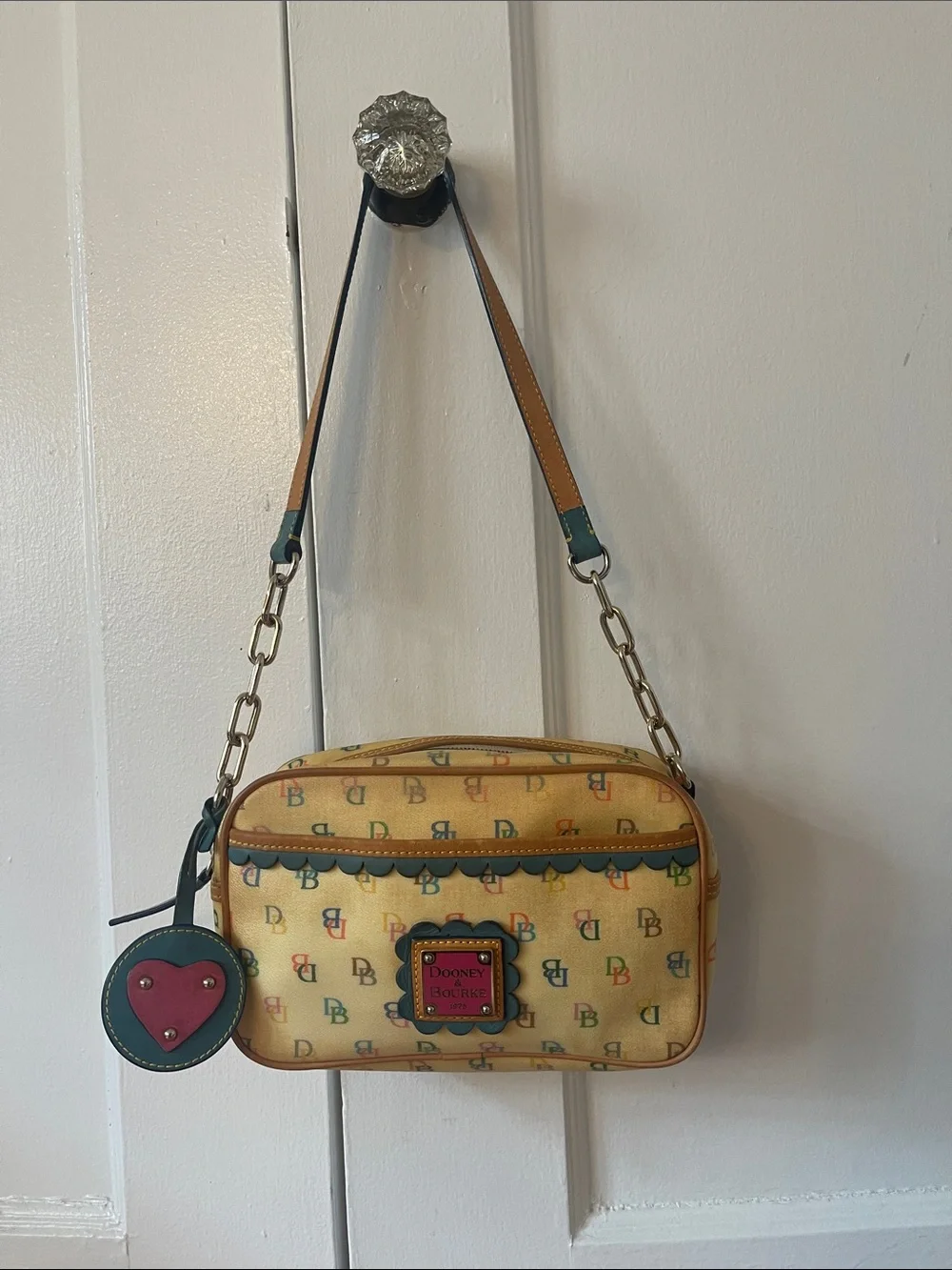 Dooney & Bourke Vintage Y2K Yellow Multicolor DB Logo Canvas Shoulder Bag